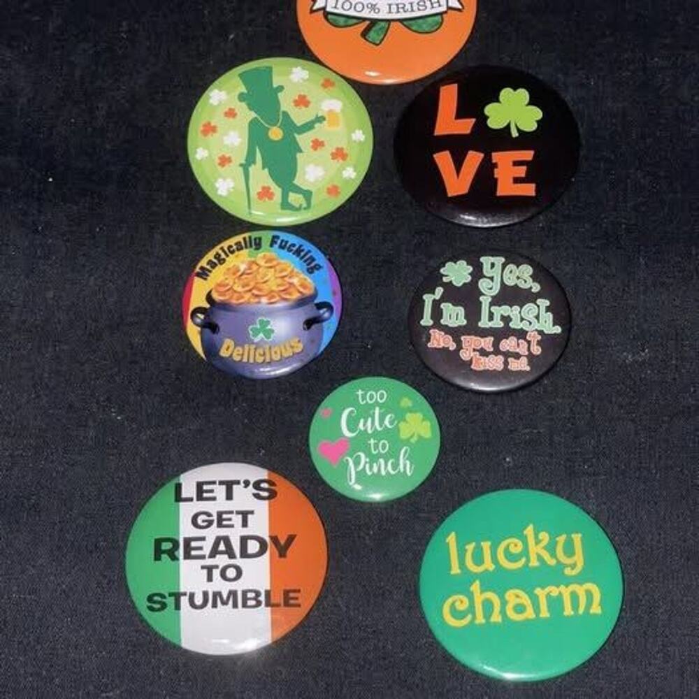 Vintage Lot 3 80's / 90's Funny Pin-Back Buttons Pins Irish St Patrick's Day